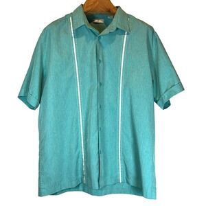 Cafe Luna Turquoise Short Sleeve Button‑Up Shirt Men's Large Contrast Stitching